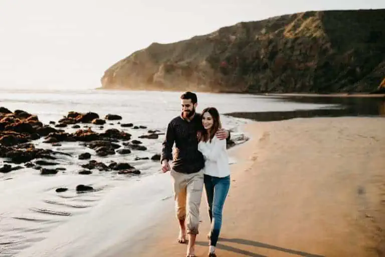 couple sunset beach engagement